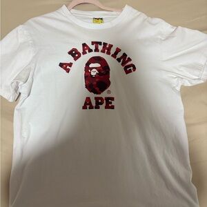 Bape White Tee with Red Camo Logo